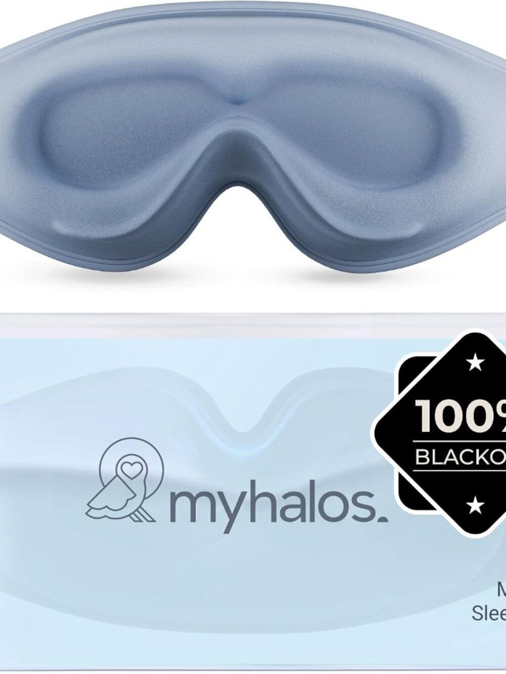 MyHalos® Sleep Mask – 3D Blackout Eye Mask for Side Sleepers, Light Blue, New